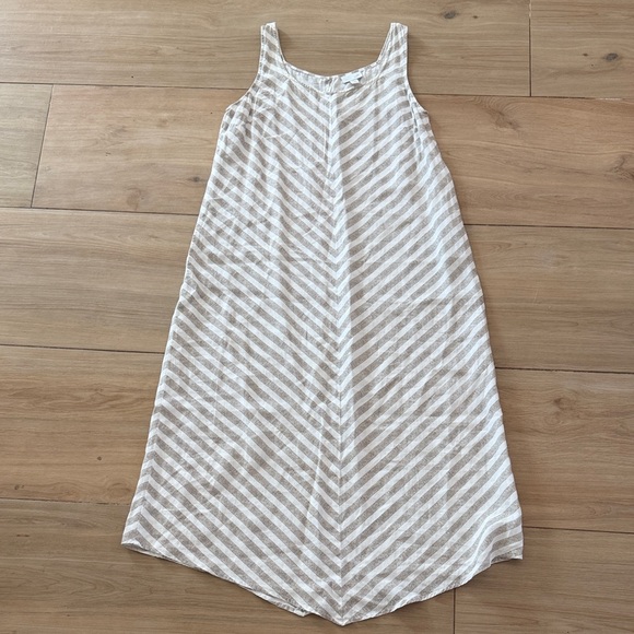J. Jill Dresses & Skirts - J. Jill Love Linen Striped Sleeveless Midi Dress Tan White 100% Linen Small